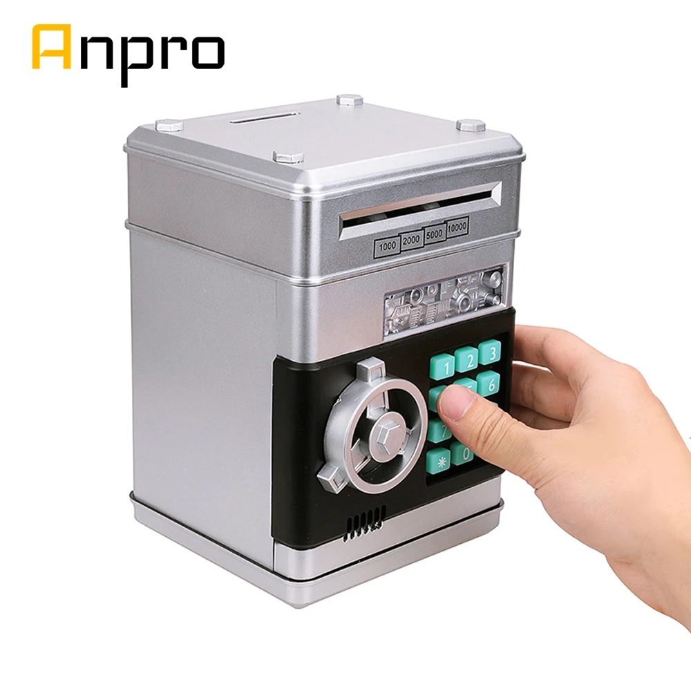

Anpro Electronic Password Piggy Bank ATM Money Box Cash Coin Automatic Deposit Banknote Money Saving Machine ATM Bank Safe Box