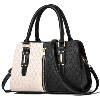 

Women'S Patchwork Bag Black Soft Washed Handbags Fashion Messenger Bags ladies Pu Leather large-capacity shoulder bag Boston