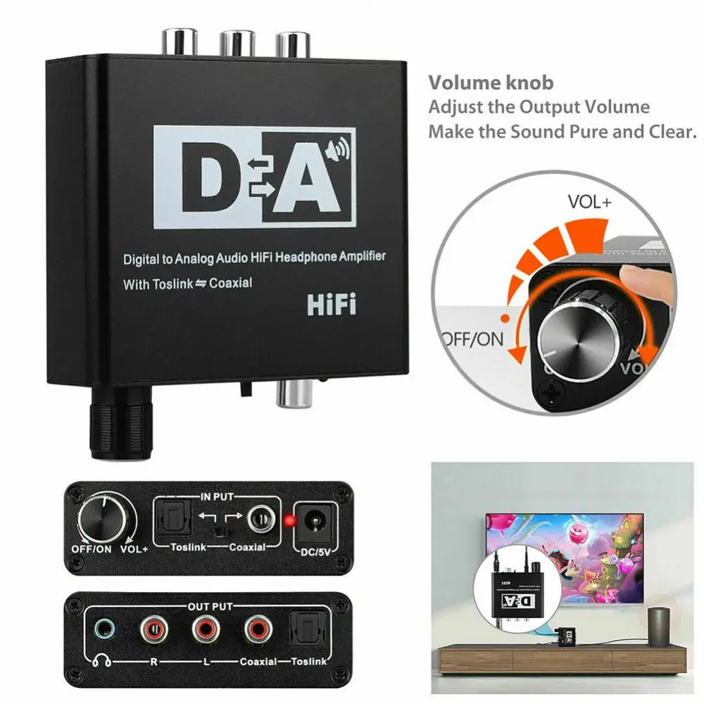 32-192KHz DAC Digital Coaxial to Analog R/L RCA 3.5mm Jack HiFi Audio Converter Adapter for Tos-link | Электроника