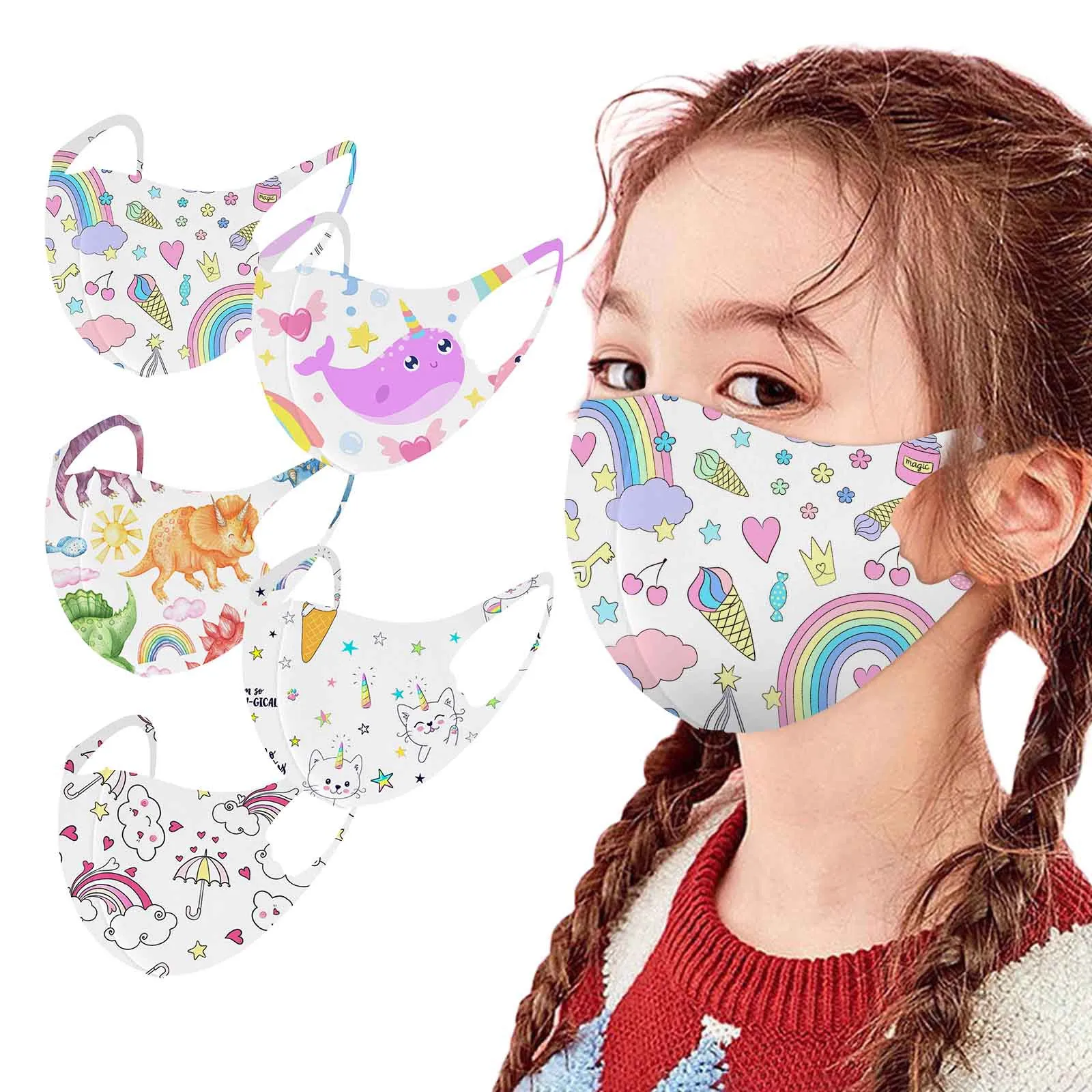 Headband mascarillas ni?os reutilizables kids masques Rainbow printed ice silk cloth mask for childr
