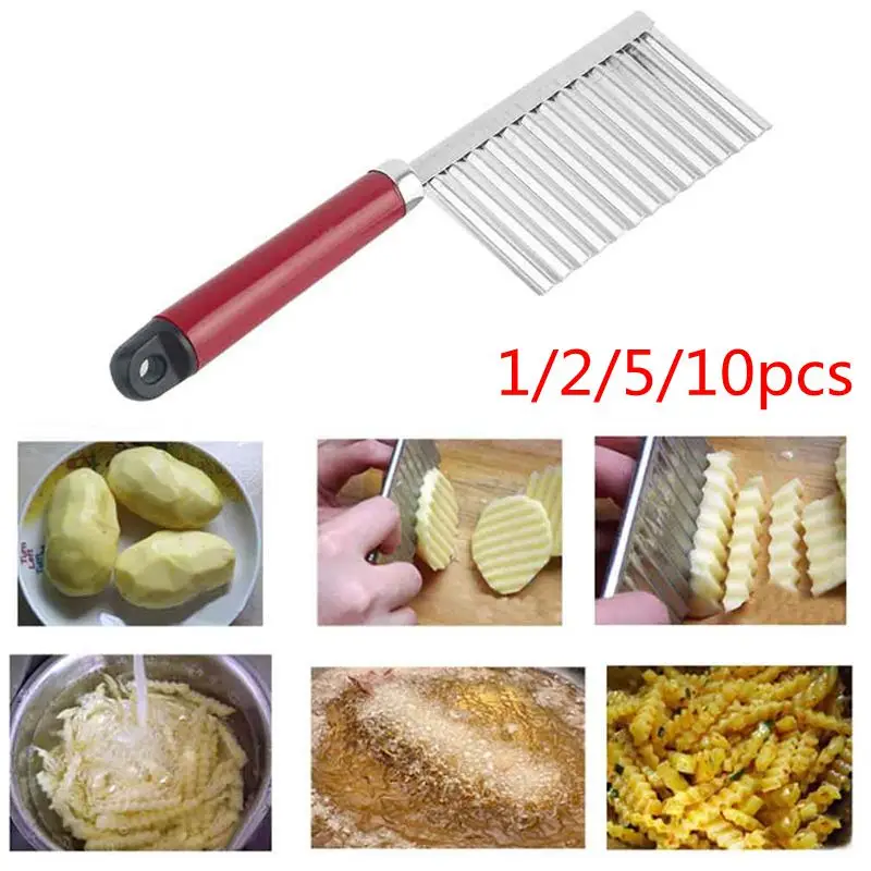 

1/2/5/10pcs Kitchen Gadget French Stainless Steel Multifunction Potato Curly Corrugated Knife Kitchen Vegetable Wave Cutter