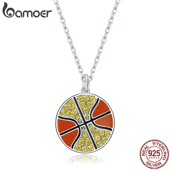 

bamoer Genuine 925 Sterling Silver Shining Basketball Chain Necklace for Women Fine Jewelry 2020 New Collar BSN203