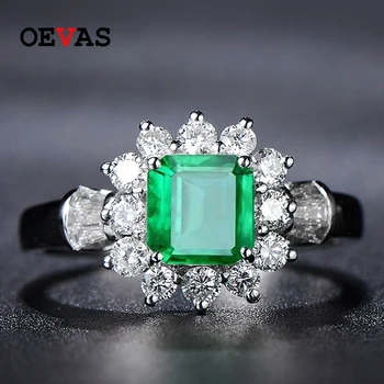 

OEVAS Sparkiling Green Zircon Wedding Rings For Women Top Quality Sparking Engagement Party Fine Jewelry Ladies Anniversary Gift