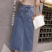 S-5Xl, Женская Повседневная синяя джинсовая юбка с высокой талией, Корейская стильная юбка с карманами, Женская юбка миди на пуговицах