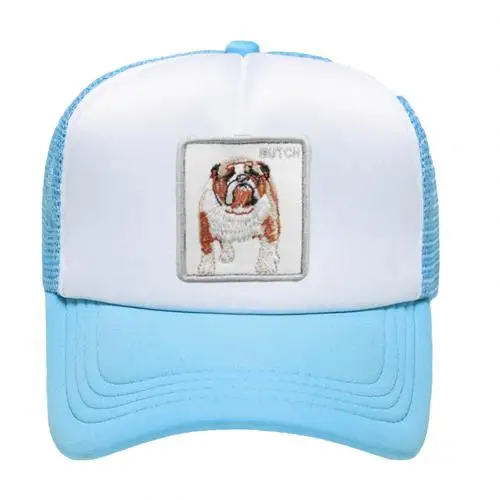 Хип-хоп шапки мужские и женские собаки вышивка остроконечная бейсбольная кепка хлопок сетка солнцезащитный козырек бейсболка капот - Цвет: Blue White