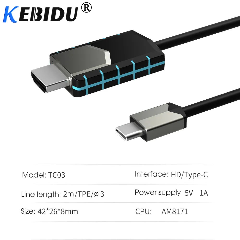 Kebidu USB Type C к HDMI-совместимый кабель 1080P HD TV адаптер для телефона Android Samsung дисплей ТВ