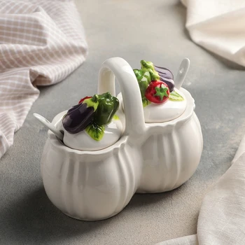 

Bank for bulk products "Vegetables", 200 ml, 2 sections 2 spoons