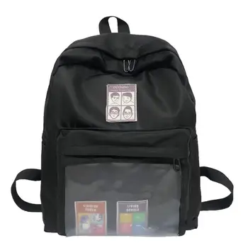 

Large Capacity Solid Color Transparent Nylon Backpack Magnetic Buckle Pattern Casual Shoulder Women Men School Bag /E