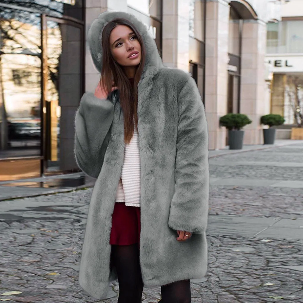 Женское элегантное пальто из искусственного меха, зимняя теплая утолщенная верхняя одежда, Свободное длинное пальто с длинным рукавом, повседневные меховые толстовки размера плюс# T2G