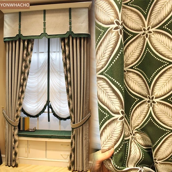 

Custom curtains high quality Nordic linen living room stitching jacquard thick cloth blackout curtain valance tulle panel B552
