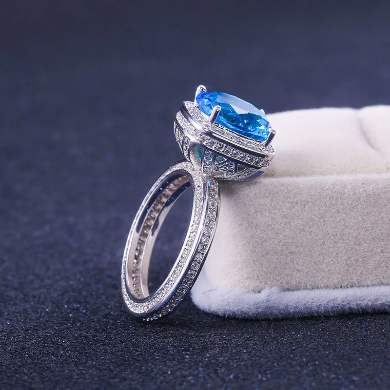 Bague Ringen одноцветное 925 пробы серебро 10*12 мм Овальный Аквамарин драгоценный камень циркон блестящее классическое обручальное Обручальное Ювелирное кольцо