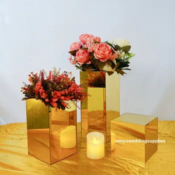 

3pcs/set)acrylic gold mirror stand flower stand pillar column for wedding decoration party event weddings decoration senyu1918