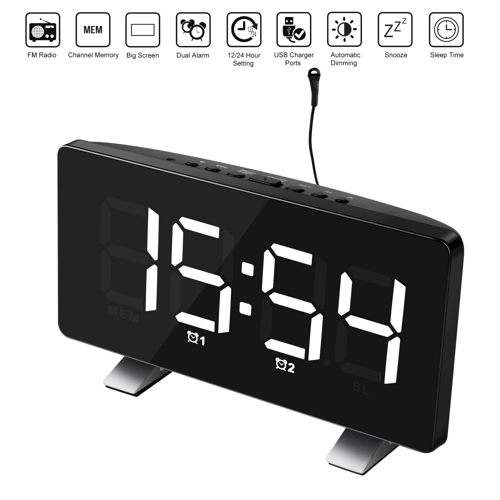 

New LED Modern Snooze Alarm Clock with Dual USB Square Desk Clocks Desktop Digital Display Electronic Alarm Clock For Home Decor