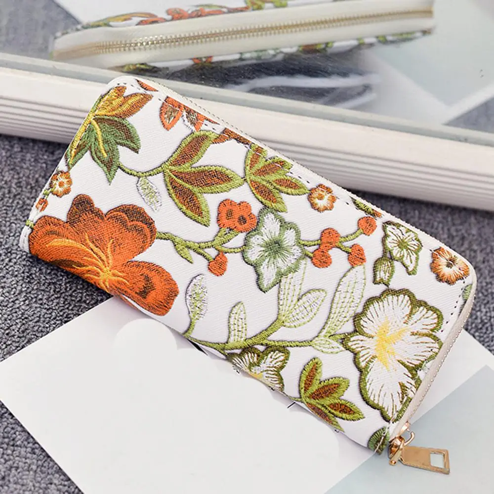 

Purse Card Holder Retro Embroidery Flower long Wallet Coin bag fashion Clutch purse women 2019 highquality Multifunction Wallet@