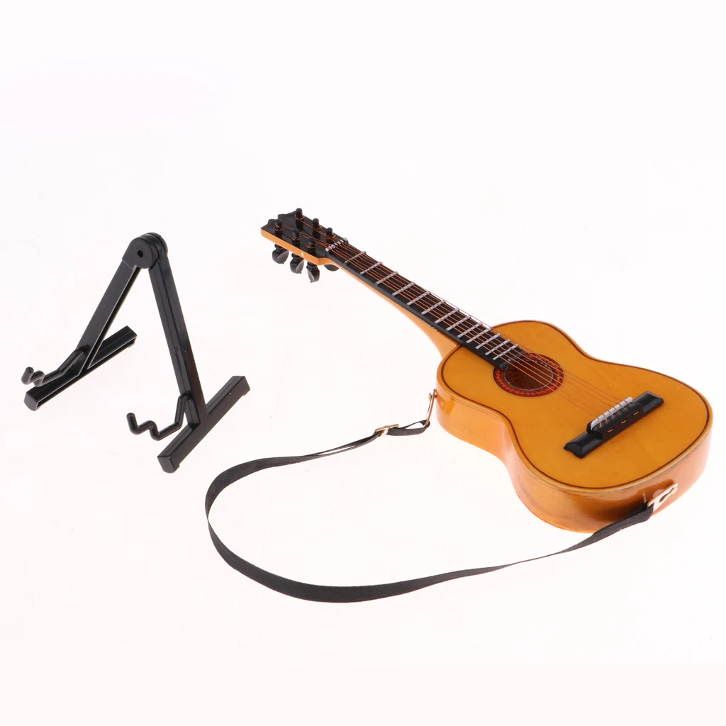 1/6 Scale Musical Instrument Wooden Guitar Model For Dollhouse Desktop ...