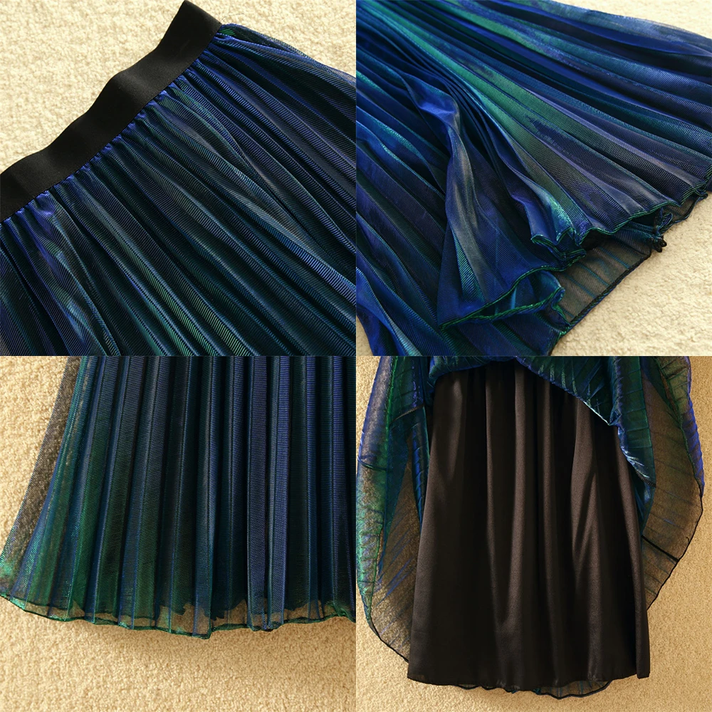Women Fashion Pleated Skirts Shinning 1007