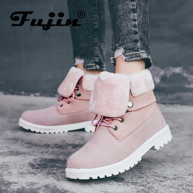 Fujin/зимние сапоги; женские модные плюшевые теплые длинные меховые ботиночки; водонепроницаемая обувь на платформе для девочек; женские зимние сапоги высокого качества