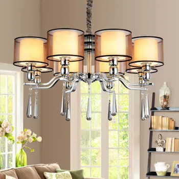 

Chandelier Modern Fabric Lampshade Crystal Chandeliers E27 Socket High Quality Metal Paint Chandelier Lampada