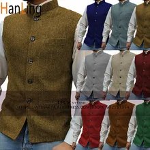 Gilet de costume à chevrons pour hommes, col montant, Style Steampunk, gilet de marié de mariage 