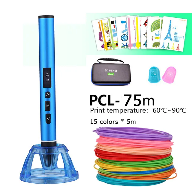 Blue pen PCL75m Лучшая 3D Ручка 3d переключаемый PCL и PLA режимы, 150 метерpcl нити, металлический корпус, USB источник питания, рождественские подарки - Цвет: Blue pen PCL75m