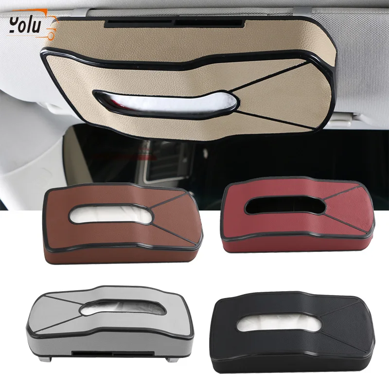 

YOLU Multifunction Car Sun Visor Tissue Box Headrest Hanging Block Type PU Leather Card Holder Paper Napkin Box Organizer