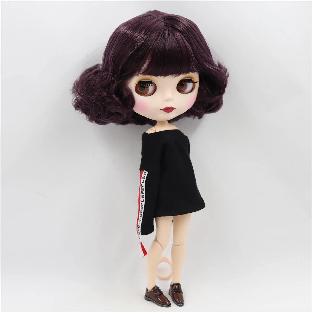 Neo Blythe Boneca com cabelo roxo, pele branca, rosto fofo fosco e Custom Corpo Articulado 2