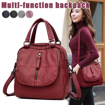 

Newly PU Leather Multipurpose Backpack Shoulder Bag Zipper for Mobile Phone Keys Travel FIF66