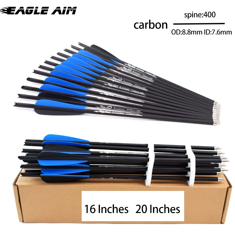 12pcs 16//20inch Carbon Shaft Arrows Spine 400 Bolts for Hunting Archery