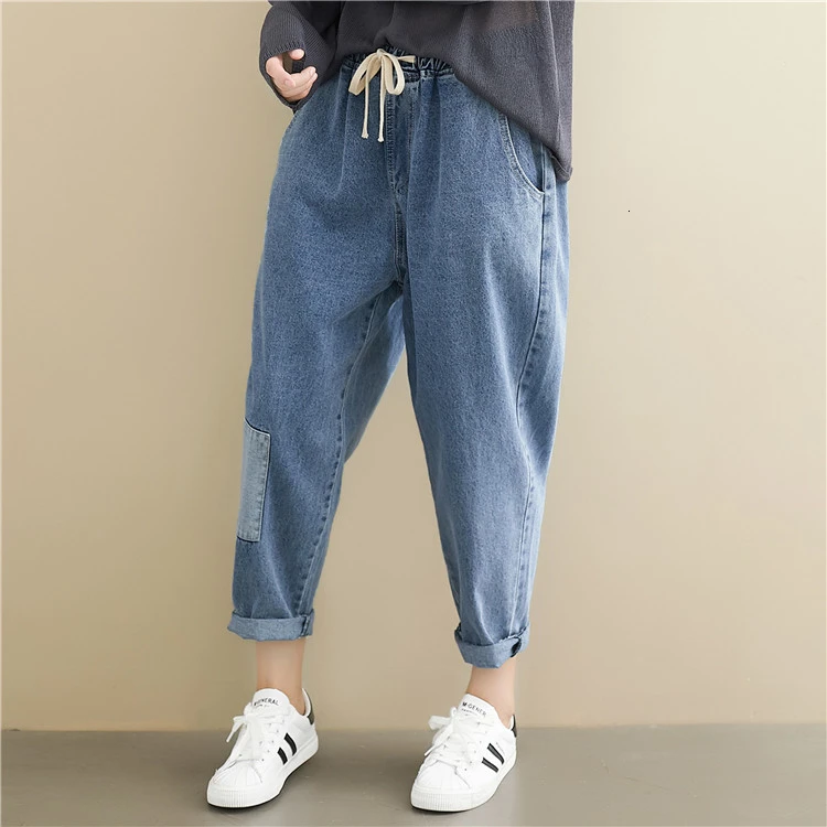 4629 осенние джинсы-шаровары размера плюс, женские повседневные винтажные джинсы, ретро джинсы-бойфренды в стиле пэчворк для женщин длиной до щиколотки