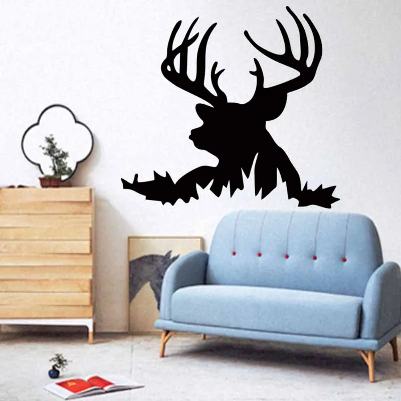 Personalized Decals Deer Head Silhouette Vinyl Wall Bedroom Living Room Decorative Decor Art Mural