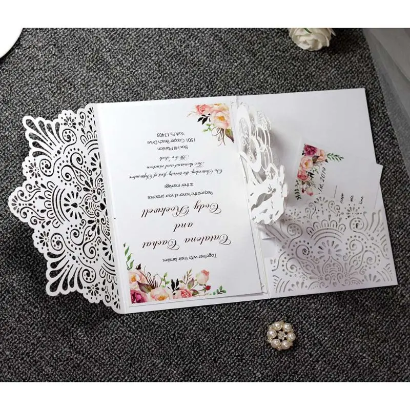  10 Pcs 3D European Style Wedding Invitation Card with Envelope Kits Party Supply - 4.00049E+12