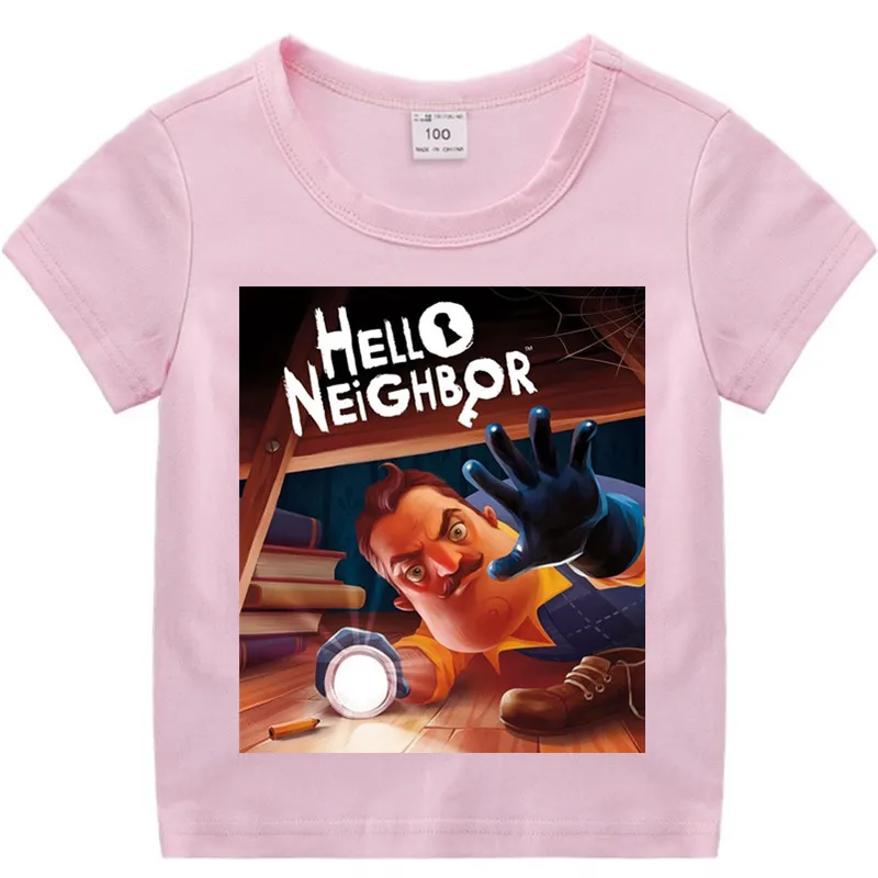 T127T-pink Хлопковая футболка с аниме «Hello neigher» для маленьких мальчиков и девочек детская Рождественская рубашка детская футболка для малышей с героями мультфильмов Роскошный топ - Цвет: T127T-pink
