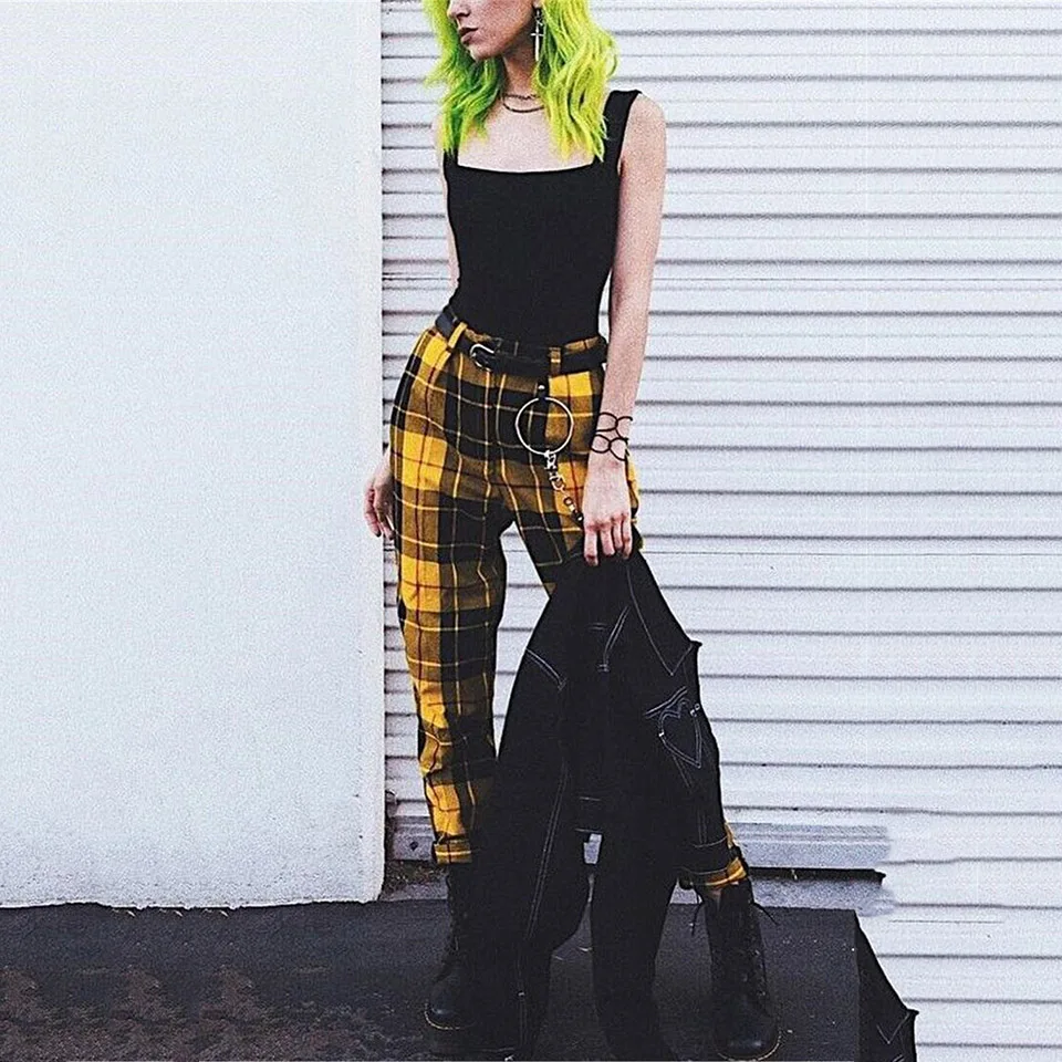 Pantaloon Plaid High Waist Trousers-4