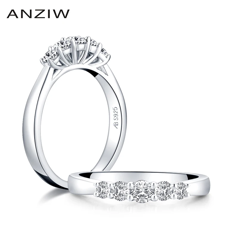 ANZIW 5 камни однорядные дрель обручальное кольцо 925 пробы Серебряные кольца с
