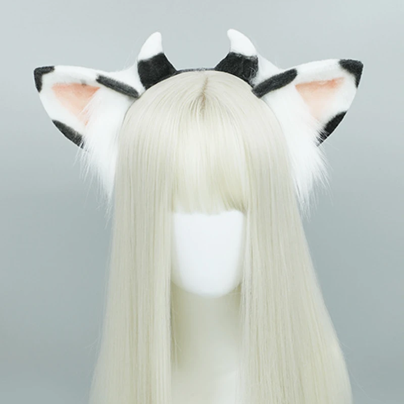 Handmade Foldable Furry Milk Cow Ears Headband Simulation Fluffy Plush Animal Hair Hoop Kawaii Anime Cosplay Accessories New vampire costume women