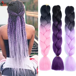 24'' 100G Jumbo Synthetic Braiding Hair Ombre Hair Extensions Blue Pink Easy Crochet Hair Weaving Box Senegal Braid Hairpieces