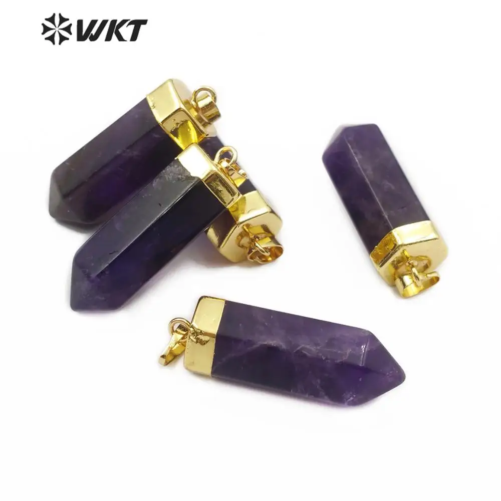 WT-P1466 кулон из натурального камня точка камень темно-фиолетовый цвет с золотом гальванический кулон Женская мода подвеска-ожерелье