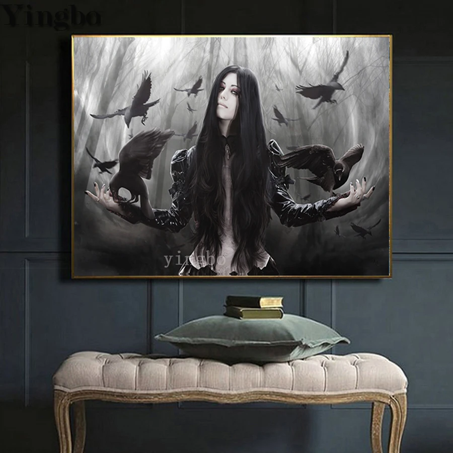 

Angel girl full drill square Crystal Painting Diamond Embroidery crow bird Full squear round 5d Diy diamond painting kits Mosaic