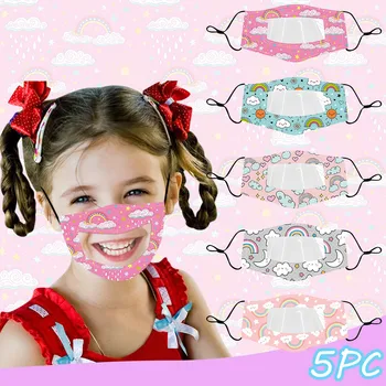 

5PC Fashion Printed Transparent Mask Child Outdoor Masks Visible Expression Mouth Mask Lip Visible Reusable Face Mask Mascarilla