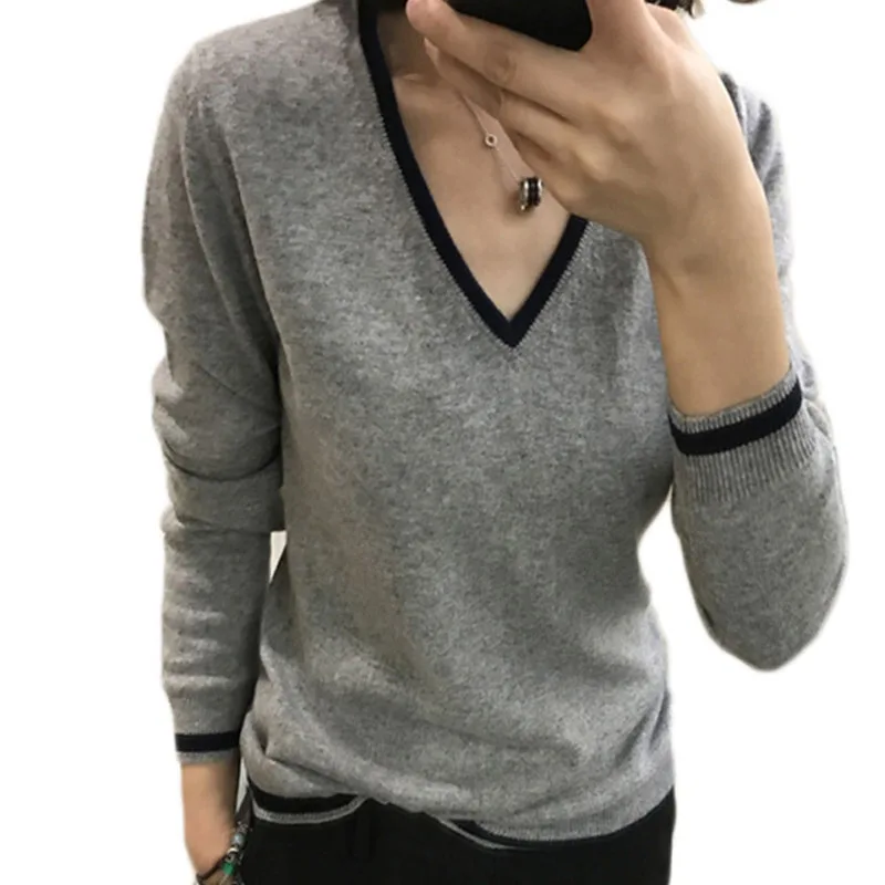 

Long Sleeve Women's Oversized Sweater V-neck Primer Cashmere Sweater Cropped Loose White Black Knit Sweater Sweater Women 2020
