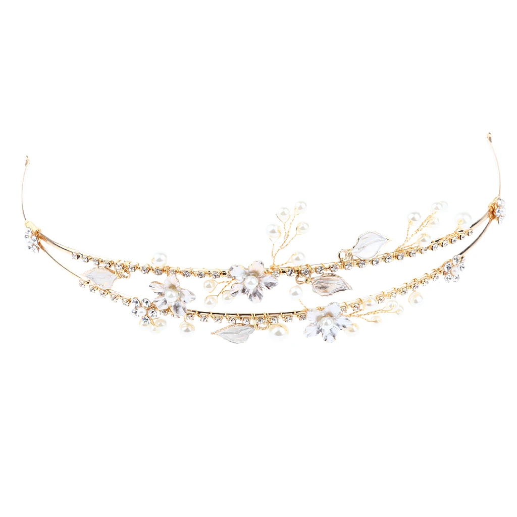 Fashion Crystal Diamante Maple Leaf Tiara Double Row Headband Hairband Wedding Crown