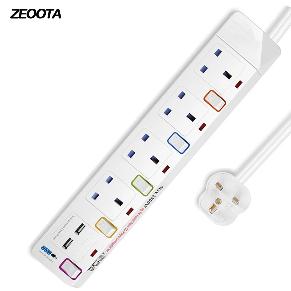 

Power Strip Extension Outlets Surge Protector UK Plug Socket with USB Individually Switched 2 USB Charging Ports with 1.8m Cord