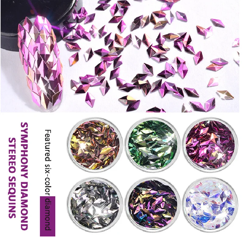 6pcs/bag Diamond Laser Colorful UV DIY Nail Sequins Nail Art Powder Paillette Glitter 3D Nail Decoration Tips Set Kit