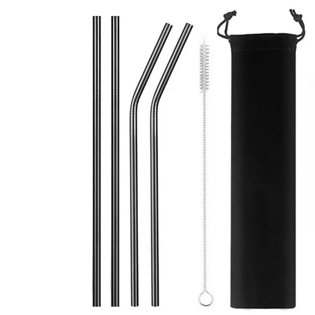 Black 4pcs 2/8 шт многоразовые металлические соломинки из нержавеющей стали крепкие изогнутые прямые соломинки для напитков с чистящей щеткой вечерние аксессуары для бара - Цвет: Black 4pcs