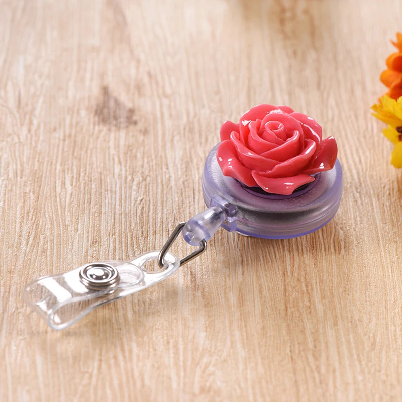 10pcs Beautiful Colorful Rose Flowers Retractable Badge Reels Card Holder Girls Nurse Exhibition Name Card Clips Stationery