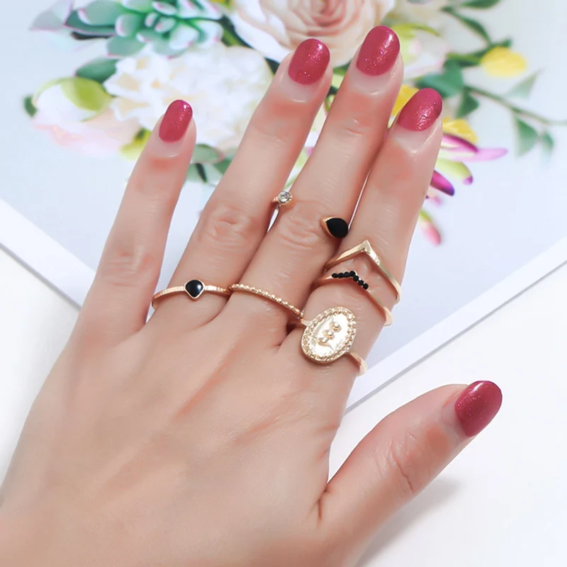 

6PCS Gold Finger Midi Ring Set Vintage Metal Geometric Ring Set for Lady Jewelry 2019