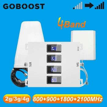 

GOBOOST GSM 2g 3g 4g Cellular Amplifier 800 900 1800 2100 MHz Four Band Signal Booster Cell Phone Repeater Antenna 10m Cable Kit