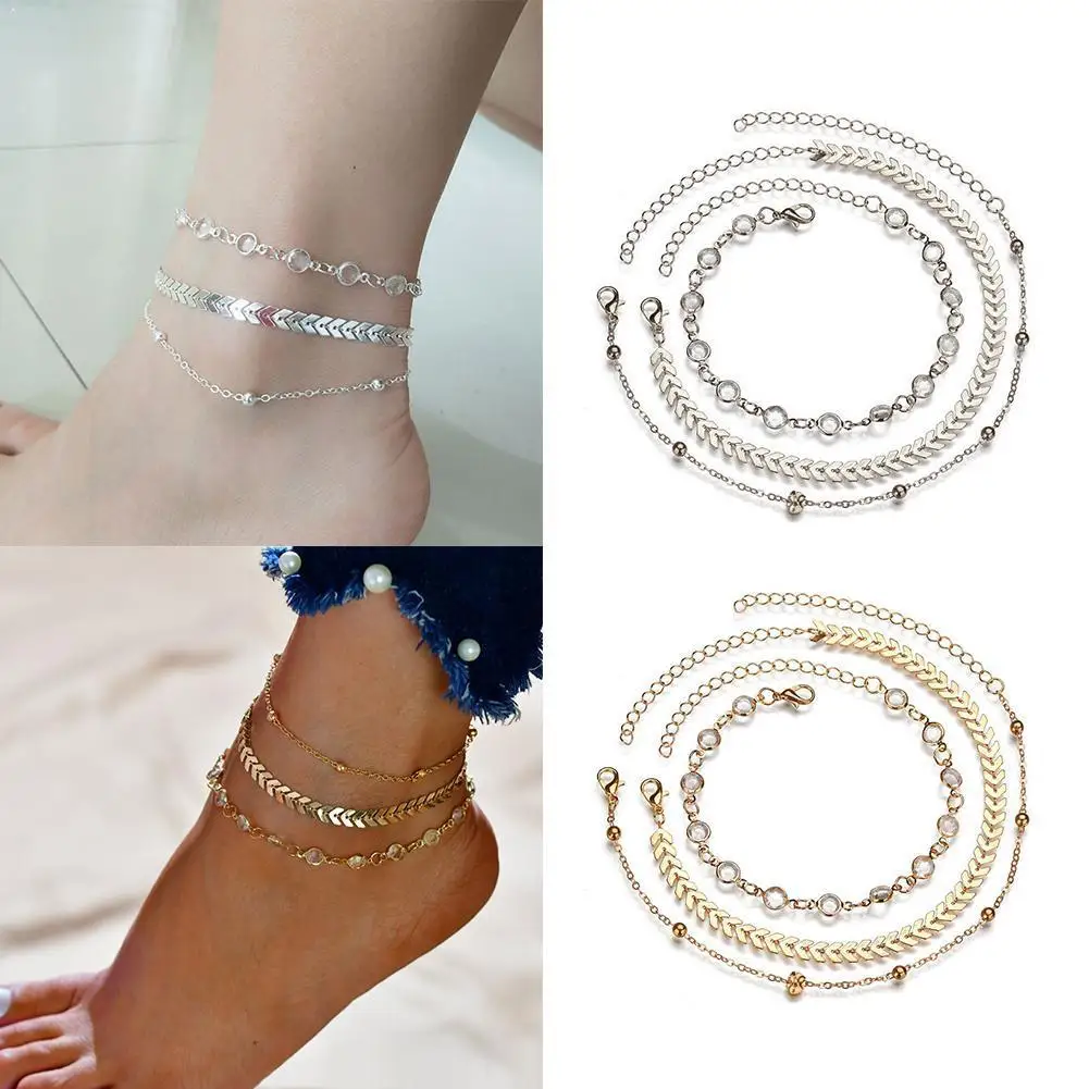 

Women Retro Parel Hart Ankle Enkelband Bohemen Sieraden Vrouwen Enkelbanden Mode Set Armband Voet Chain Strand Bar S1T9