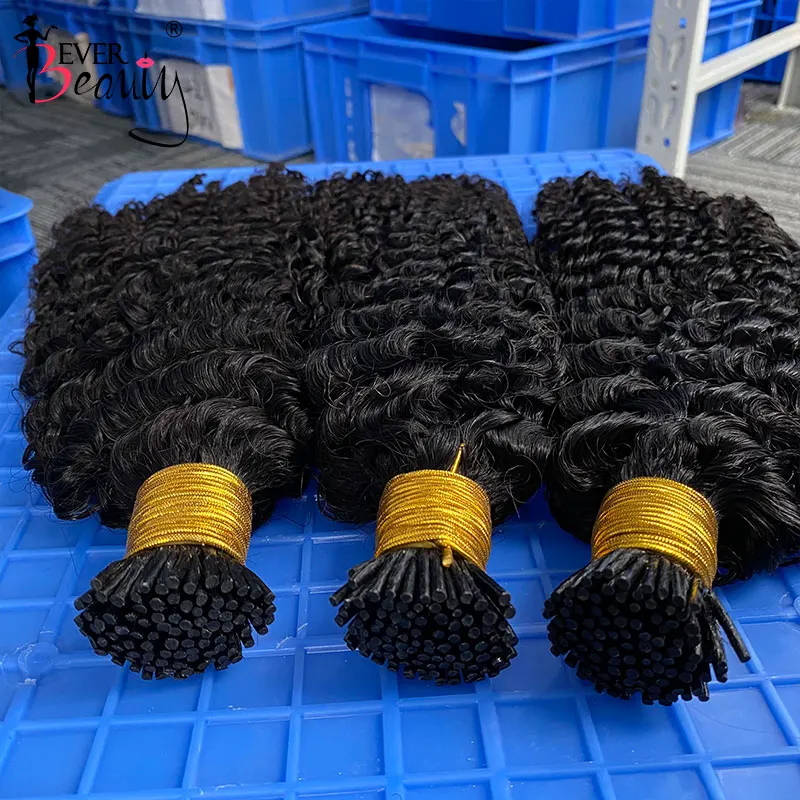 3B 3C Kinky Curly I Tip Microlinks Human Hair Extensions Brazilian Virgin Hair Weave Bundles F Tip Extensions Bulk