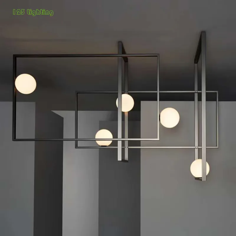 Creative Rectangle 5 Glass Ball LED Pendant Lights Parlor Foyer Dining room Pendant Lamp Bedroom Hanglamp Gold/Black 110-260V
